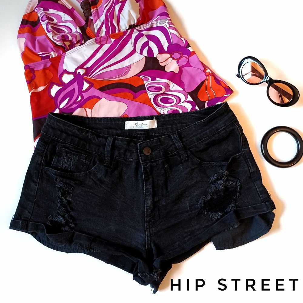 KANCAN Shorts Stretch Distressed Black Jean 30